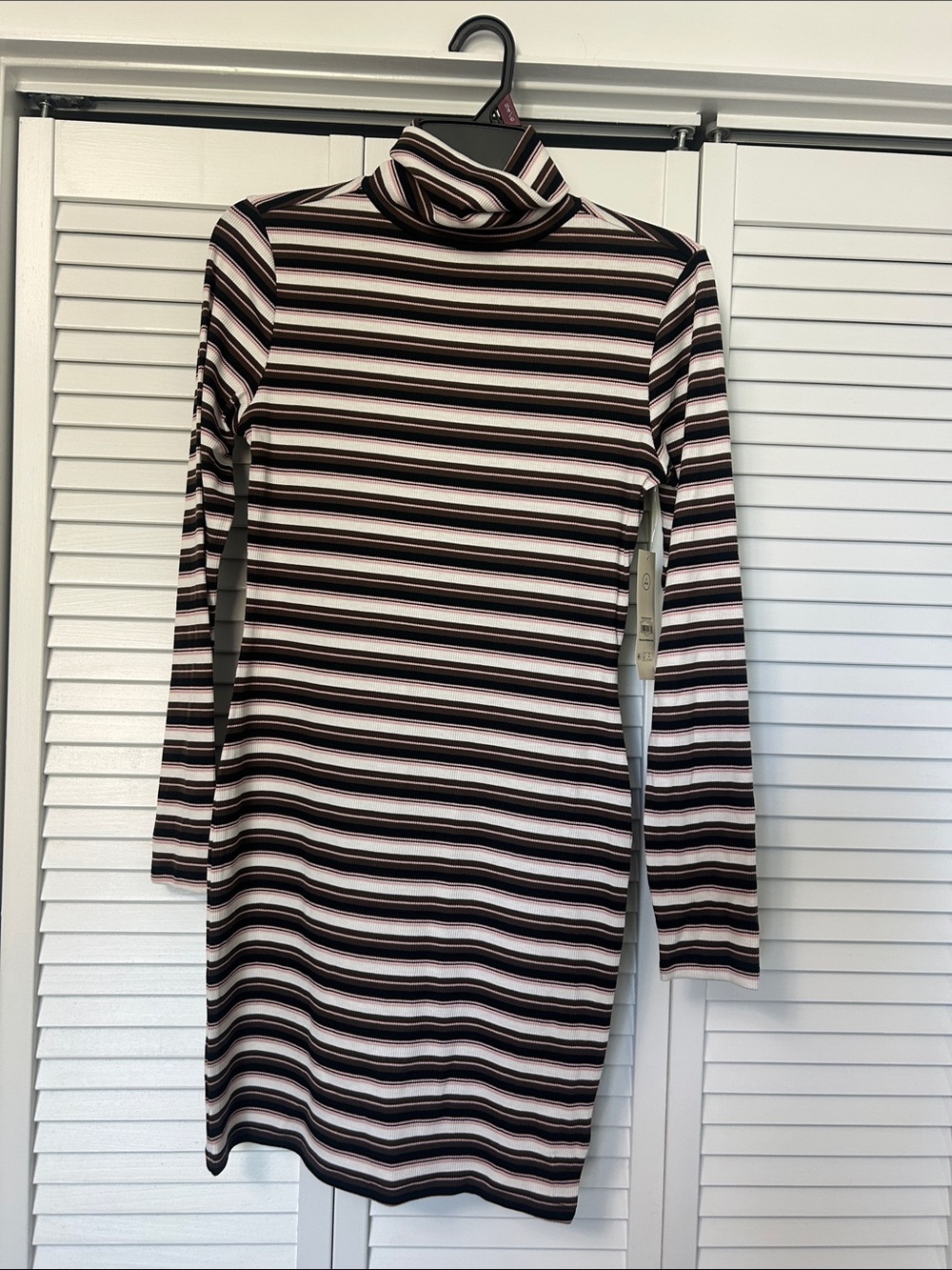No Boundaries Striped Turtleneck Long Sleeve Dress - Black, White & Pink
